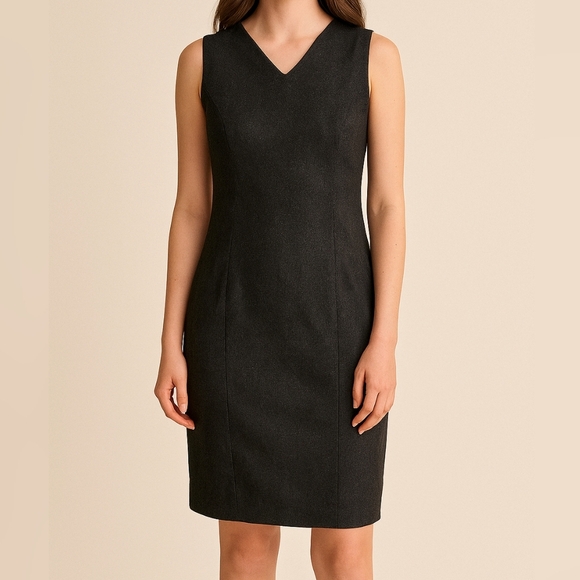 GAP Grey Wool Blend Sleeveless V-Neck Zipper Closure Midi Dress Size 10 - Picture 1 of 6